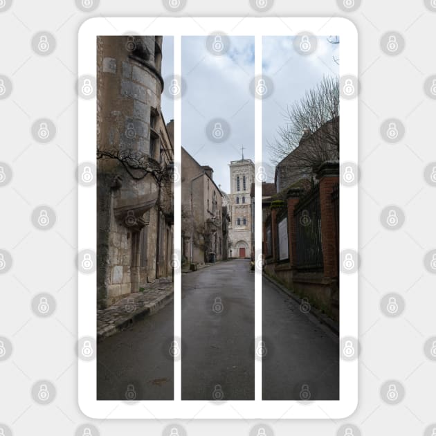 Vezelay Abbey is a Benedictine and Cluniac monastery in the Bourgogne-Franche-Comte. Cloudy winter day. (vertical) Sticker by fabbroni-art